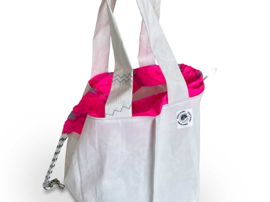 Sac de tri à bord - petit modèle - Blanc & rose